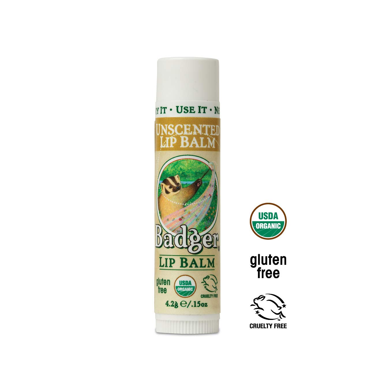 2 Pack Badger Classic Organic Lip Balm Unscented 0.15 Oz Per Stick